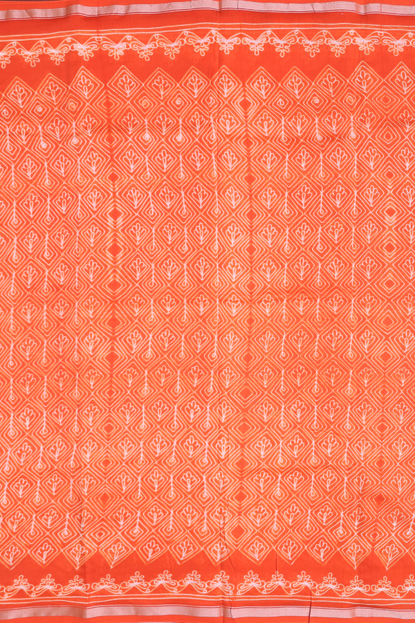 Chanderi Silk Cotton Saree In Orange With Shibori Design