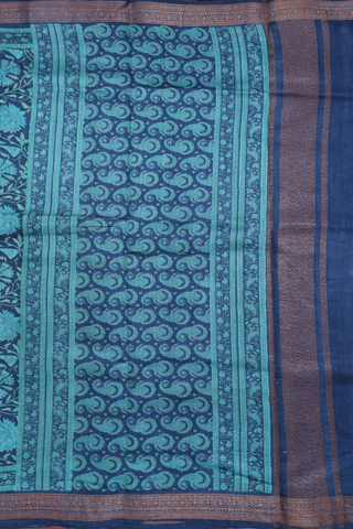 Chanderi Silk Cotton Saree In Oxford Blue With Floral Print