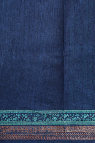 Chanderi Silk Cotton Saree In Oxford Blue With Floral Print