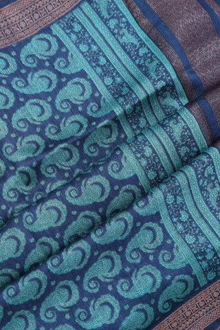 Chanderi Silk Cotton Saree In Oxford Blue With Floral Print