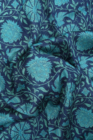 Chanderi Silk Cotton Saree In Oxford Blue With Floral Print