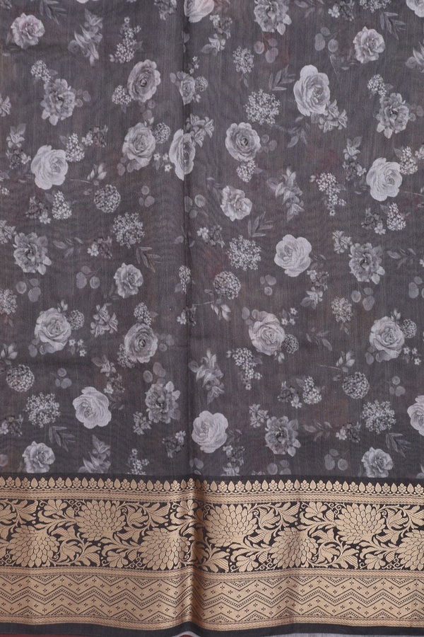 Chanderi Silk Cotton Saree In Oxford Brown With Floral Design