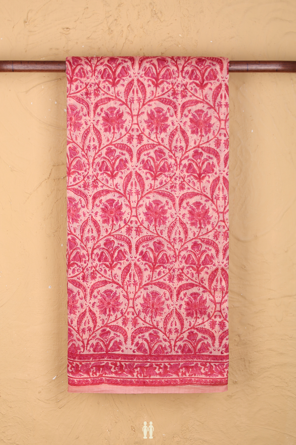 Chanderi Silk Cotton Saree In Pale Pink With Floral Design