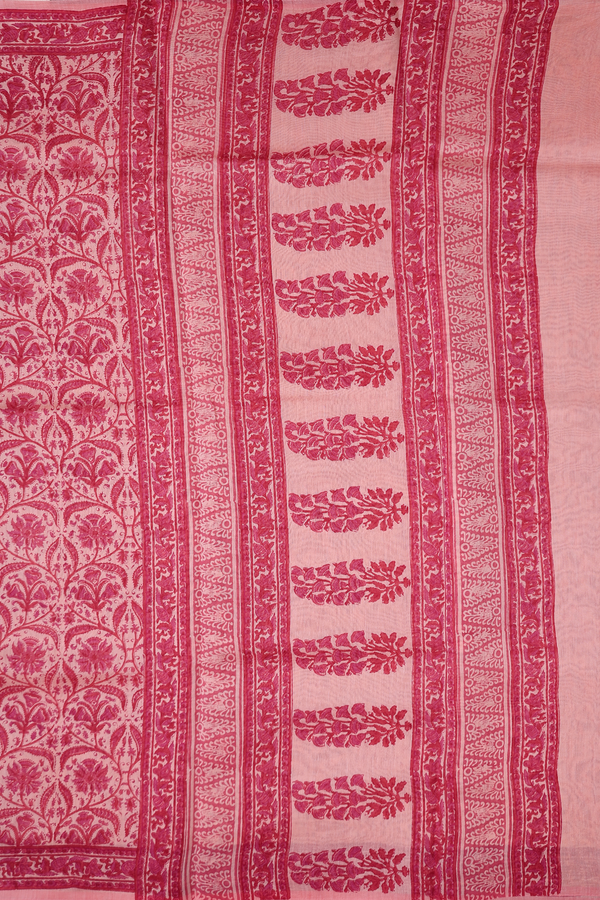 Chanderi Silk Cotton Saree In Pale Pink With Floral Design