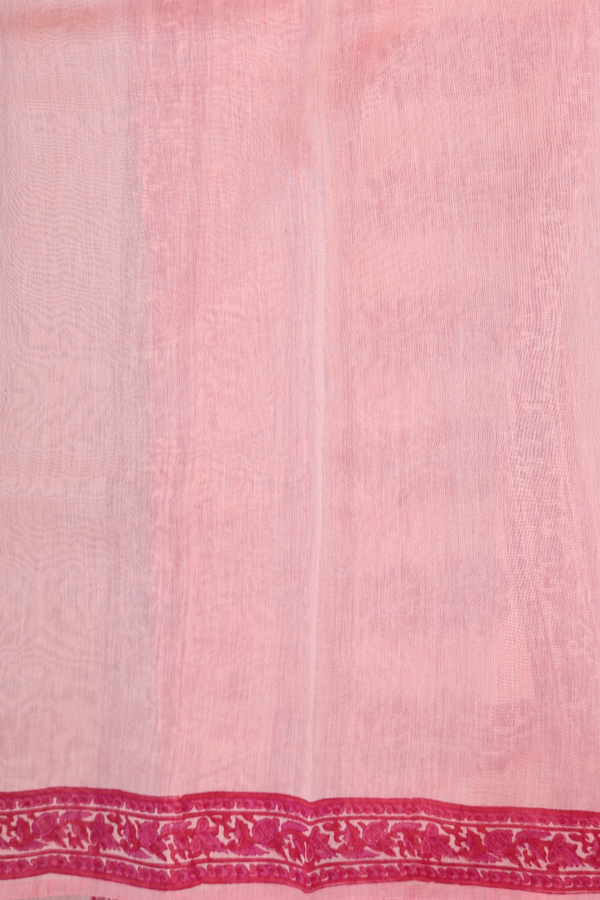 Chanderi Silk Cotton Saree In Pale Pink With Floral Design