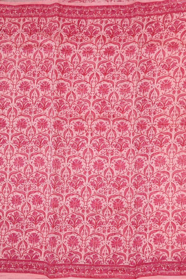 Chanderi Silk Cotton Saree In Pale Pink With Floral Design