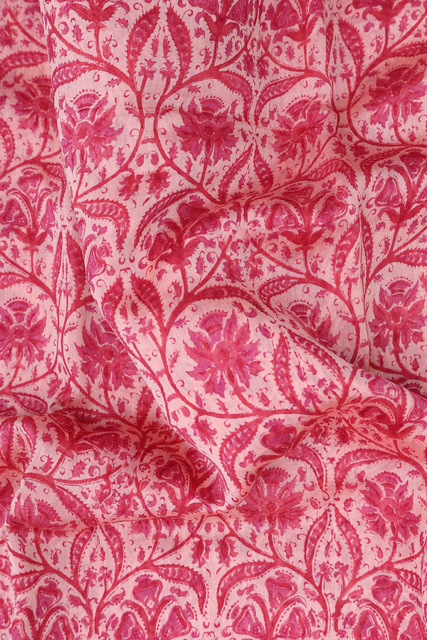 Chanderi Silk Cotton Saree In Pale Pink With Floral Design