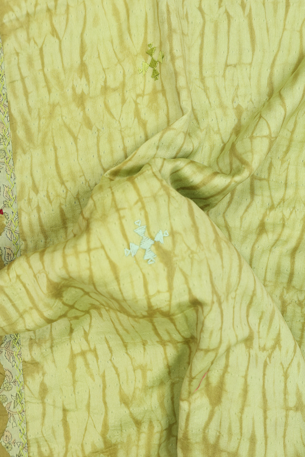 Chanderi Silk Cotton Saree In Pastel Green With Shibori Design