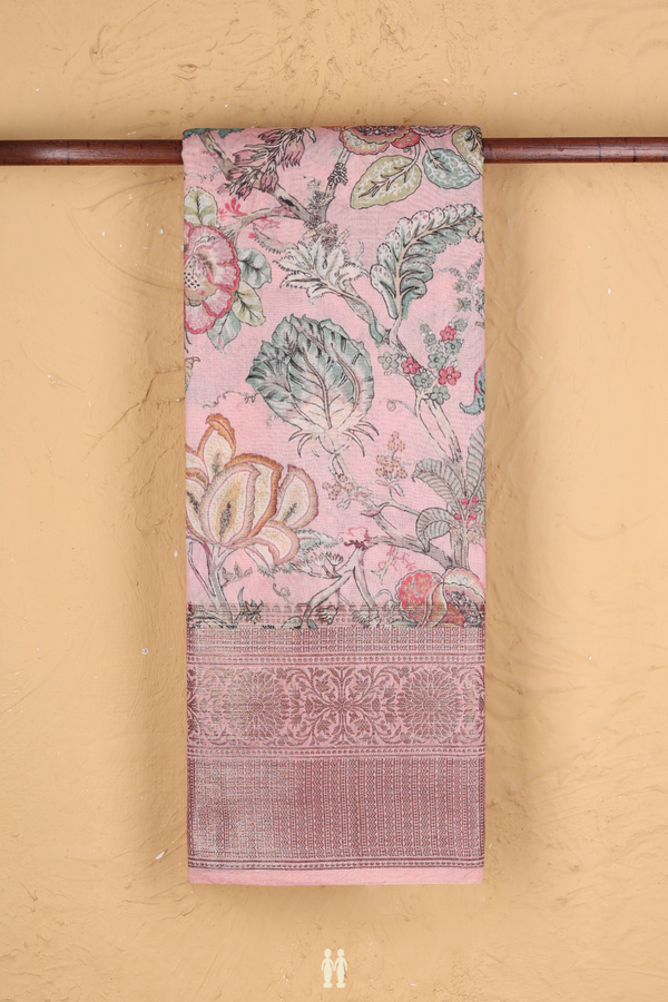 Chanderi Silk Cotton Saree In Pastel Pink With Floral Design