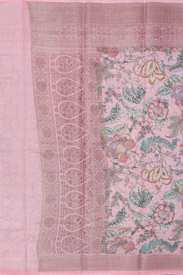 Chanderi Silk Cotton Saree In Pastel Pink With Floral Design