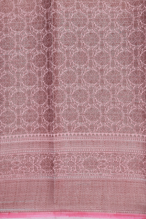 Chanderi Silk Cotton Saree In Pastel Pink With Floral Design
