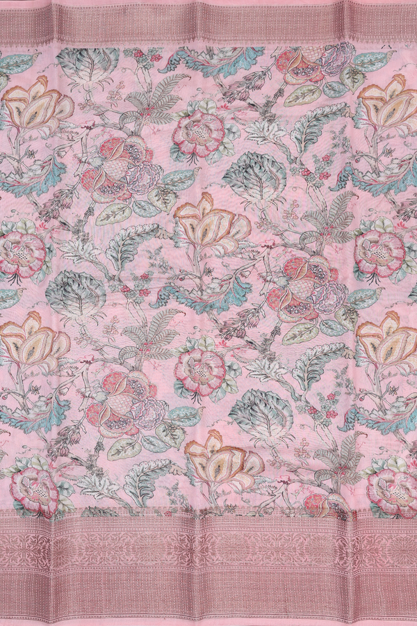 Chanderi Silk Cotton Saree In Pastel Pink With Floral Design