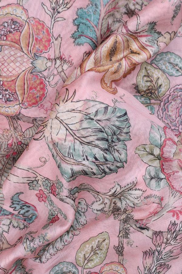Chanderi Silk Cotton Saree In Pastel Pink With Floral Design