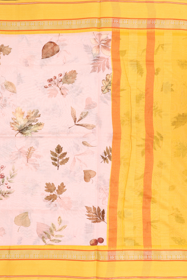 Chanderi Silk Cotton Saree In Pastel Pink With Leaf Design