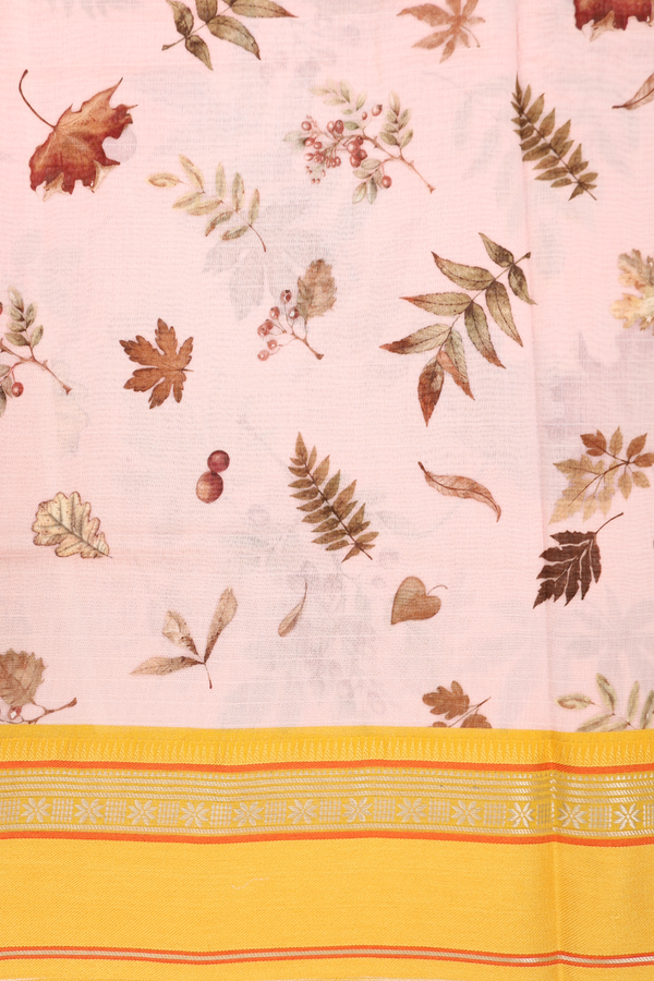 Chanderi Silk Cotton Saree In Pastel Pink With Leaf Design