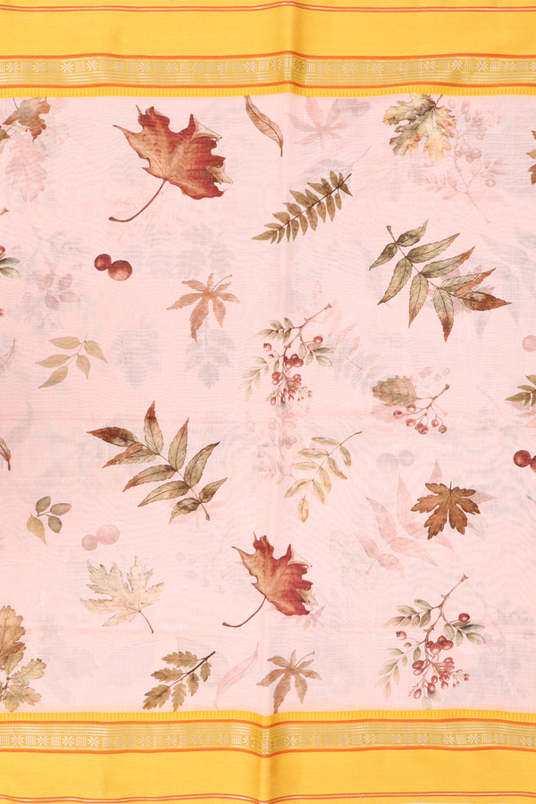 Chanderi Silk Cotton Saree In Pastel Pink With Leaf Design