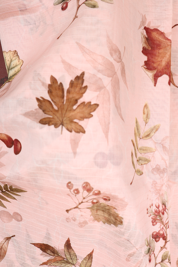 Chanderi Silk Cotton Saree In Pastel Pink With Leaf Design