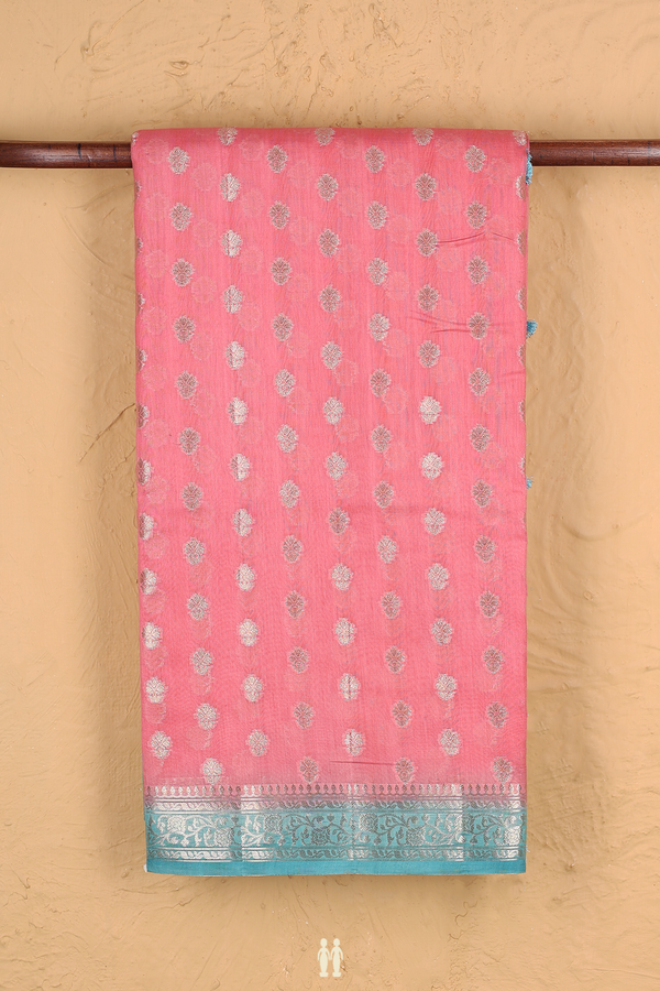 Chanderi Silk Cotton Saree In Peach With Floral Buttas