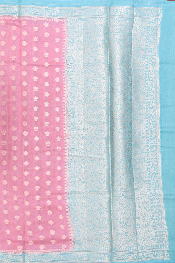 Chanderi Silk Cotton Saree In Peach With Floral Buttas