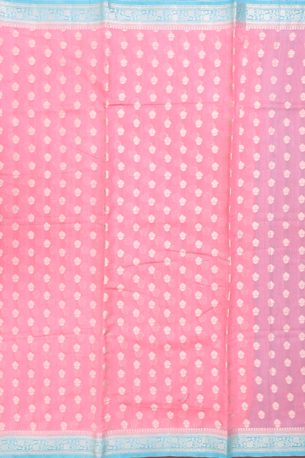 Chanderi Silk Cotton Saree In Peach With Floral Buttas