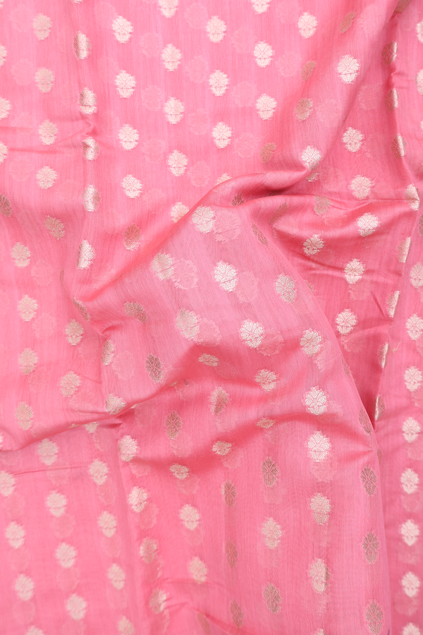 Chanderi Silk Cotton Saree In Peach With Floral Buttas