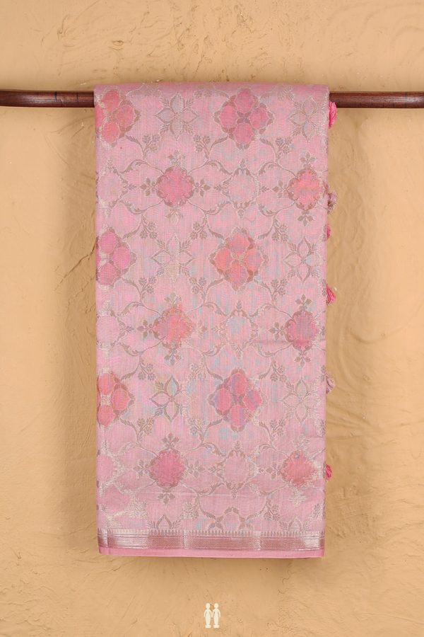 Chanderi Silk Cotton Saree In Pink With Allover Design