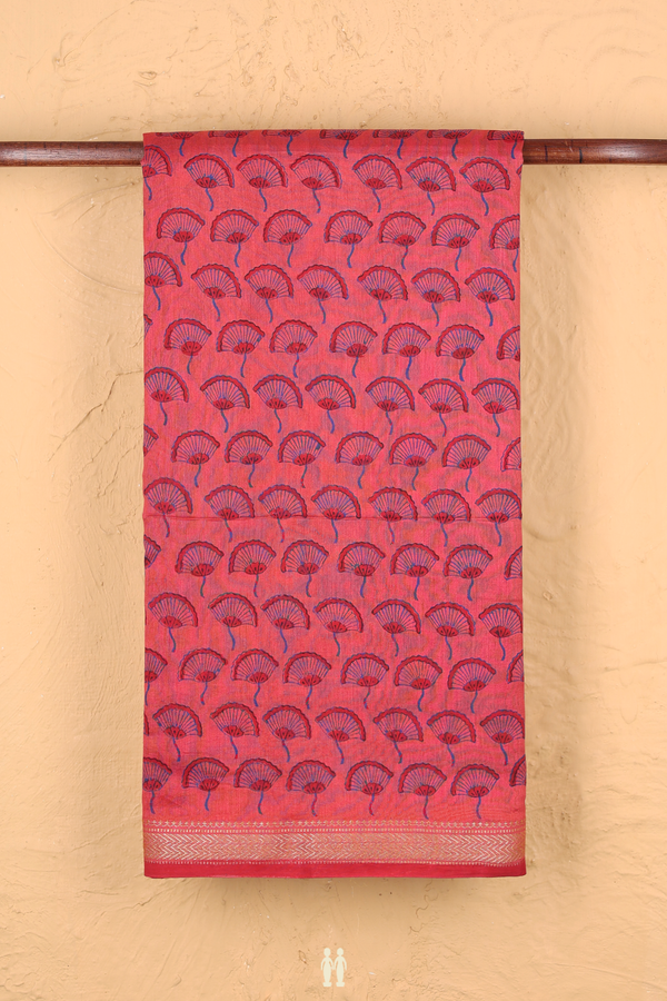 Chanderi Silk Cotton Saree In Pink With Floral Design