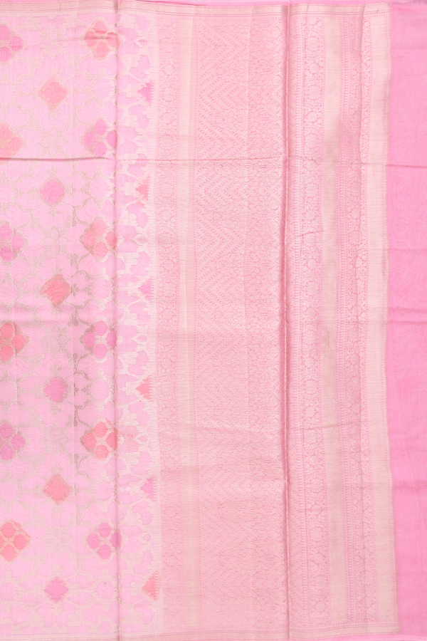 Chanderi Silk Cotton Saree In Pink With Allover Design