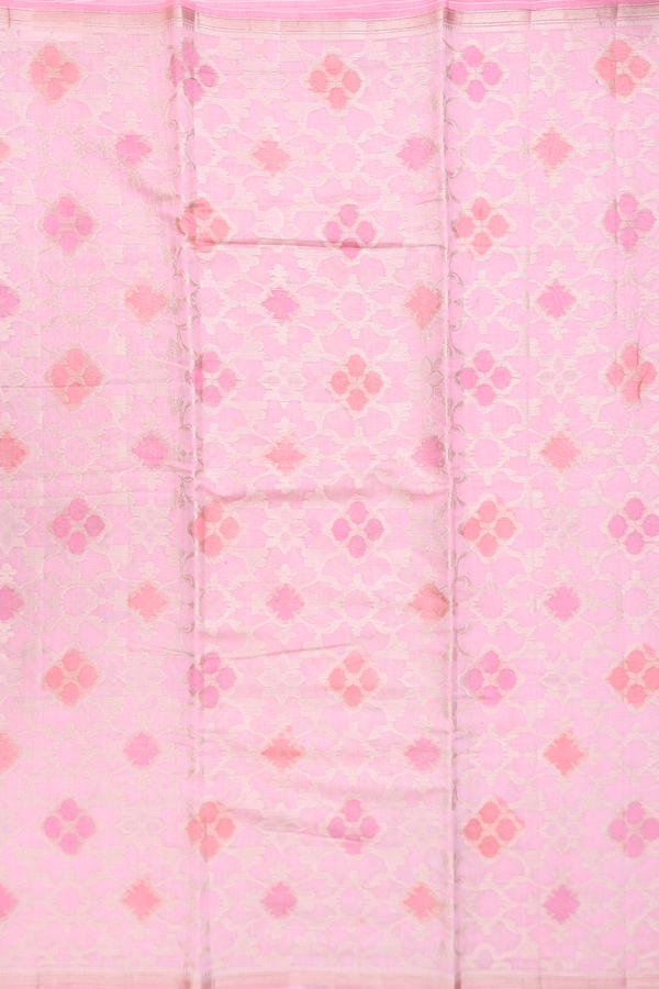 Chanderi Silk Cotton Saree In Pink With Allover Design