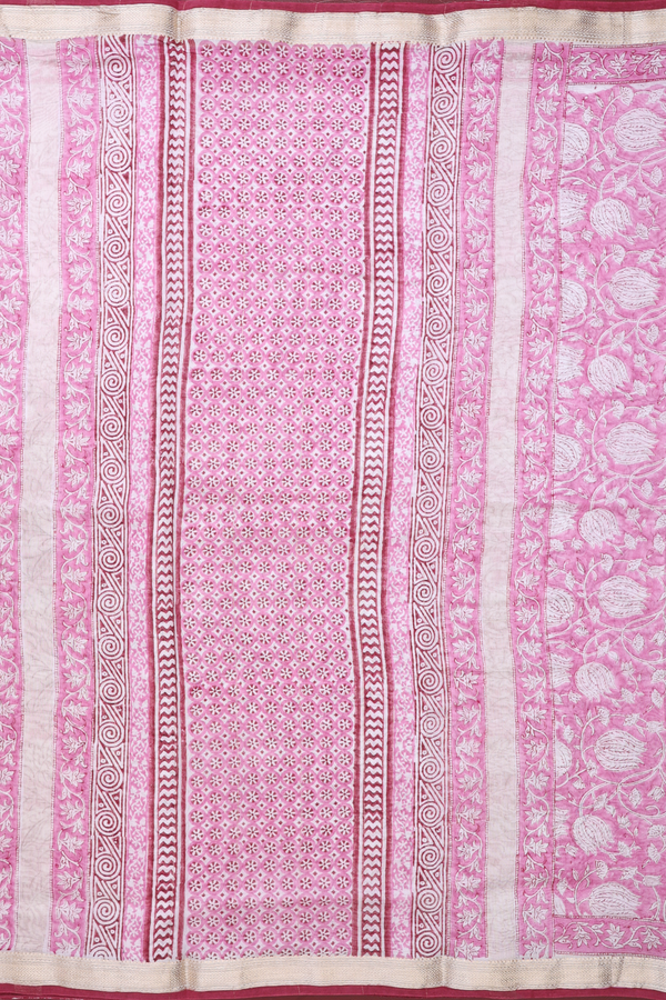 Chanderi Silk Cotton Saree In Pink With Floral Printed Design
