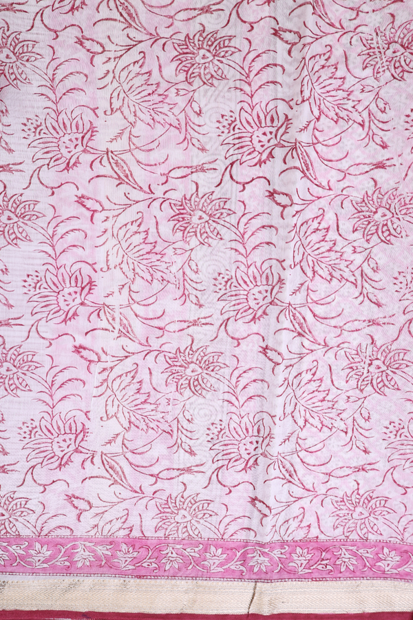 Chanderi Silk Cotton Saree In Pink With Floral Printed Design