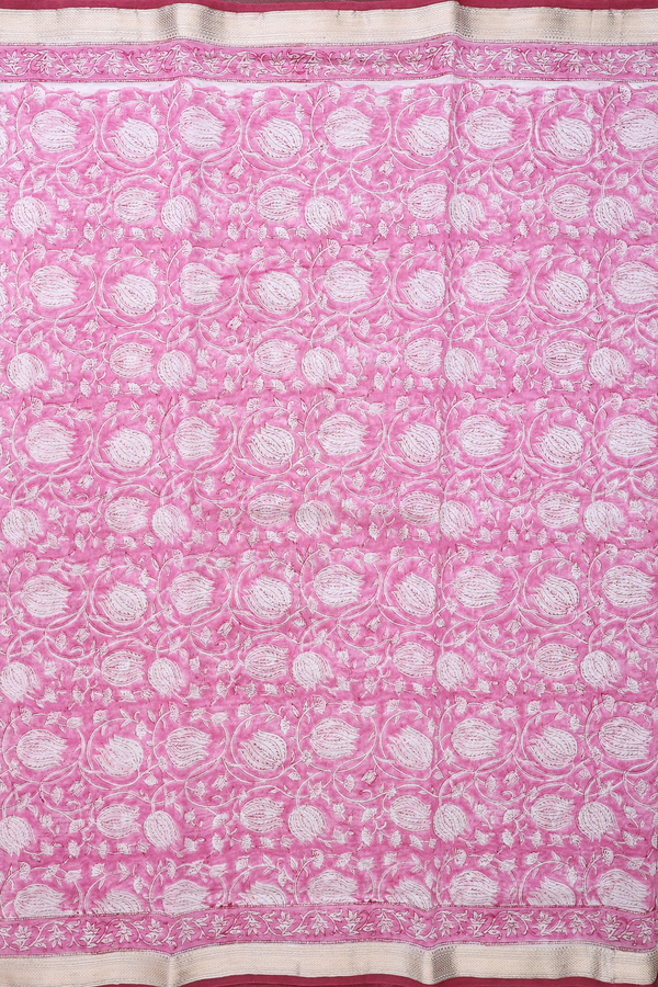 Chanderi Silk Cotton Saree In Pink With Floral Printed Design
