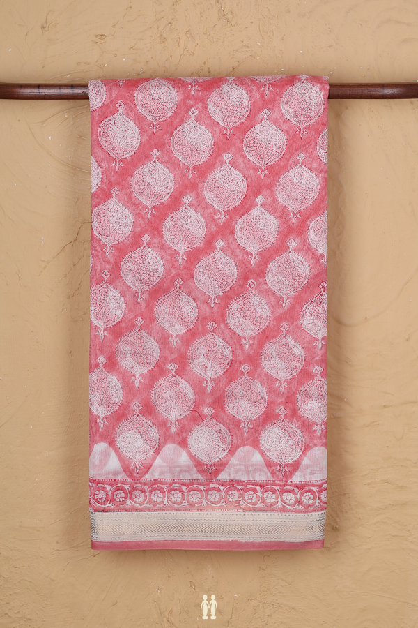 Chanderi Silk Cotton Saree In Peach With Printed Design
