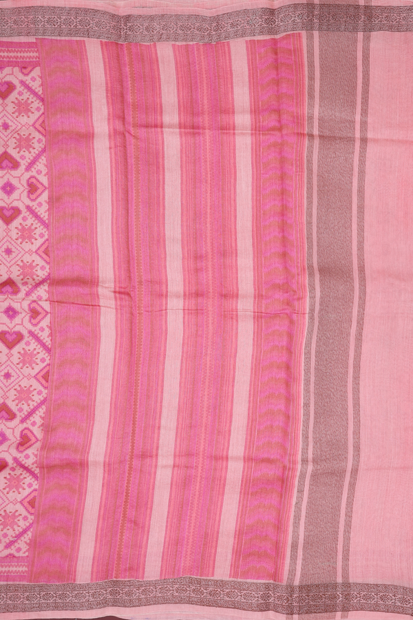 Chanderi Silk Cotton Saree In Pink With Printed Design
