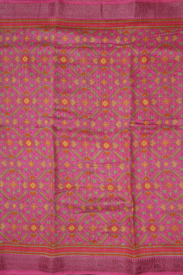 Chanderi Silk Cotton Saree In Pink With Printed Design