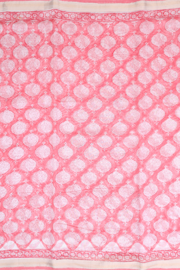 Chanderi Silk Cotton Saree In Peach With Printed Design