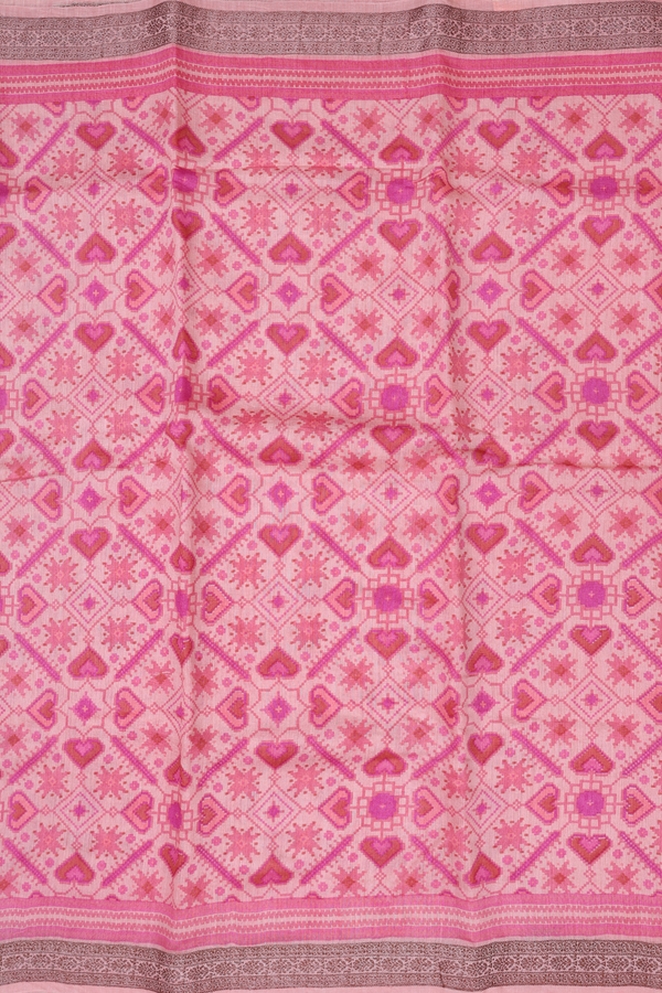 Chanderi Silk Cotton Saree In Pink With Printed Design