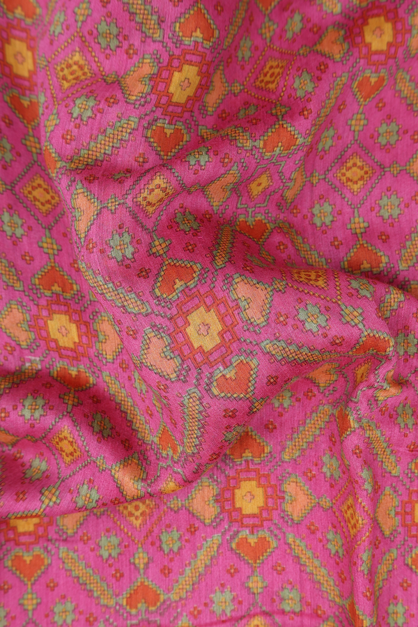 Chanderi Silk Cotton Saree In Pink With Printed Design