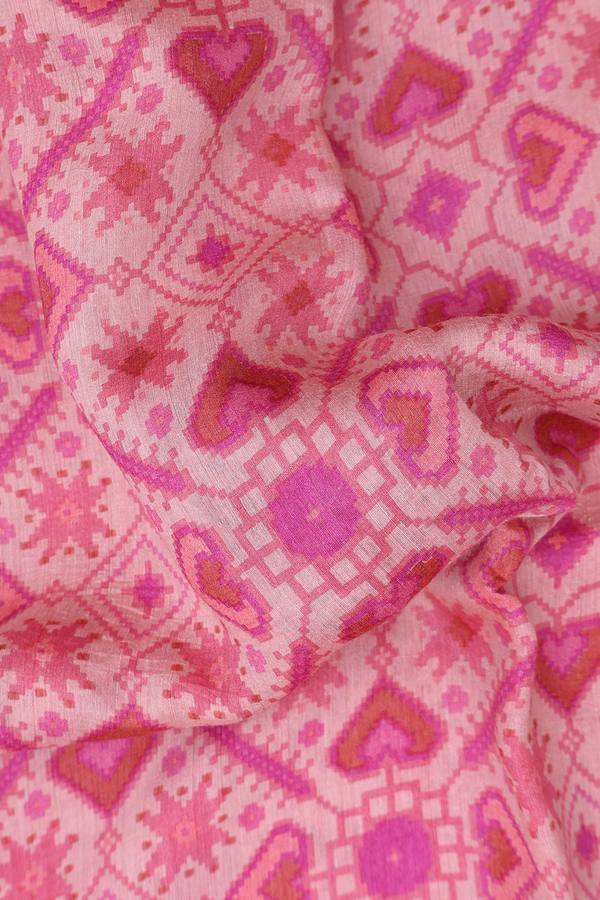 Chanderi Silk Cotton Saree In Pink With Printed Design