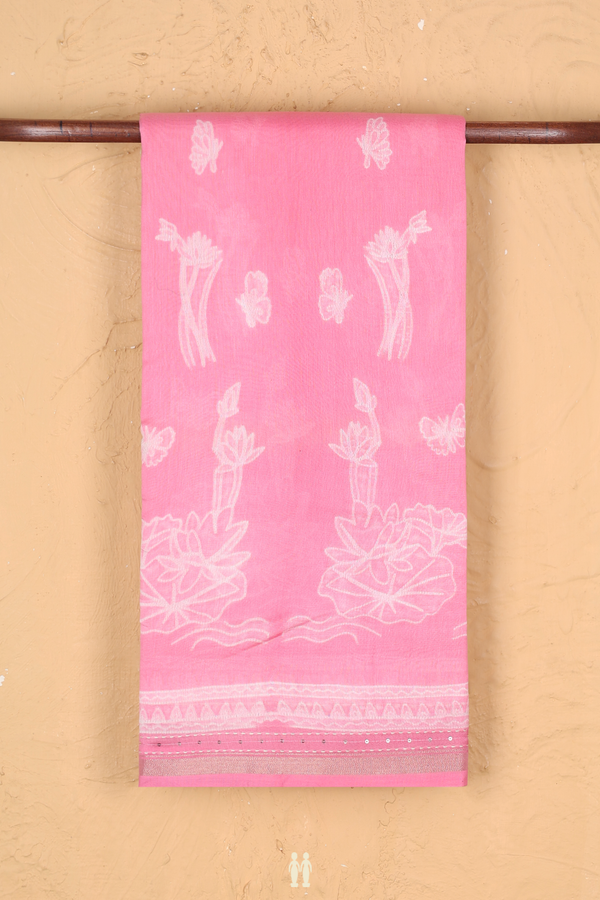 Chanderi Silk Cotton Saree In Pink With Shibori Design