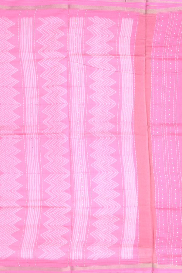 Chanderi Silk Cotton Saree In Pink With Shibori Design