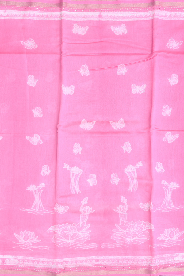 Chanderi Silk Cotton Saree In Pink With Shibori Design