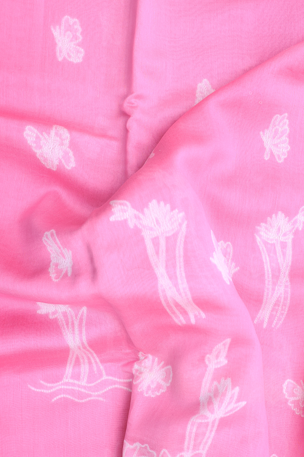 Chanderi Silk Cotton Saree In Pink With Shibori Design
