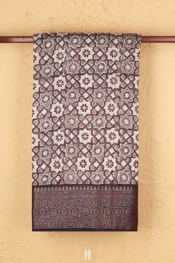 Chanderi Silk Cotton Saree In Plum Brown With Printed Design