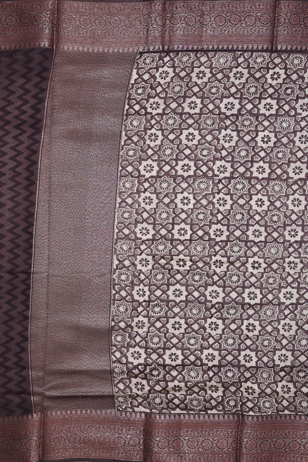 Chanderi Silk Cotton Saree In Plum Brown With Printed Design