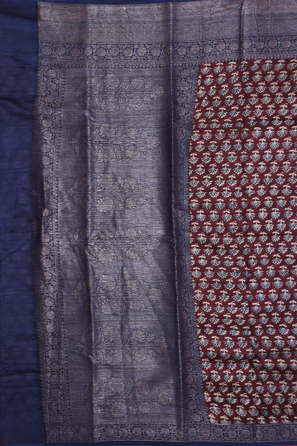 Chanderi Silk Cotton Saree In Burgundy Red With Floral Design