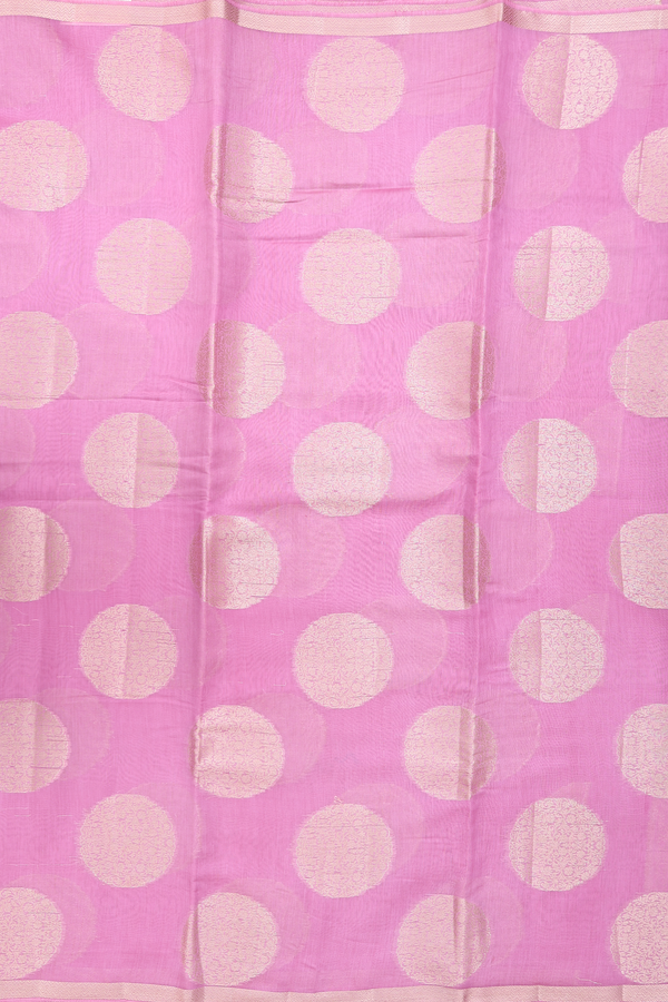 Chanderi Silk Cotton Saree In Lotus Pink With Circle Motifs