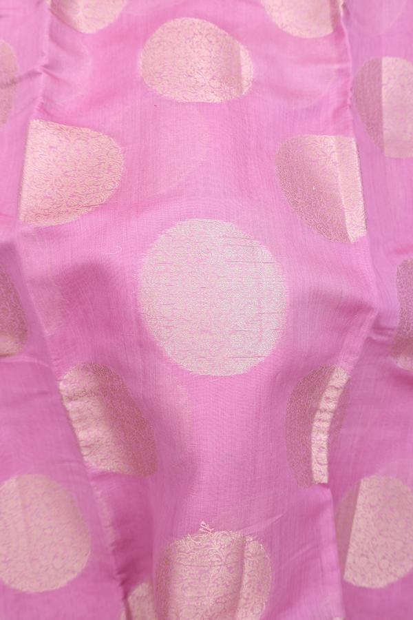 Chanderi Silk Cotton Saree In Lotus Pink With Circle Motifs
