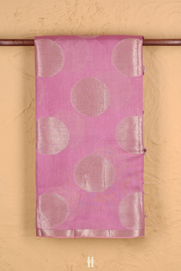 Chanderi Silk Cotton Saree In Lotus Pink With Circle Motifs