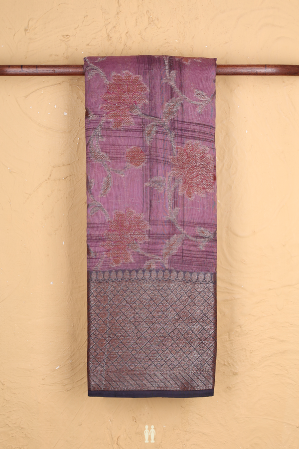 Chanderi Silk Cotton Saree In Purple With Floral Design